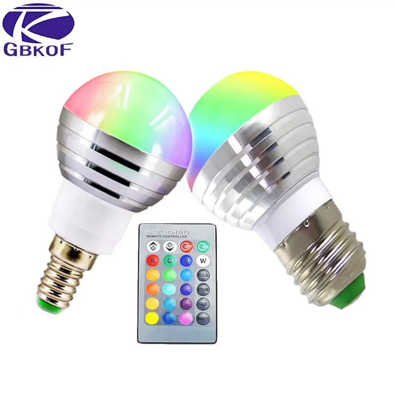 

E14 E27 RGB LED Bulb 3W 16 Color Changeable Lamp LED Spotlight+24Keys IR Remote Control AC85-265V Holiday Lighting bombilla led