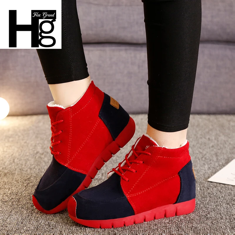 

HEE GRAND Winter Women Cross Tied Ankle Boots Lace up Flock Height Increasing Boots Short Plush Solid Shoes Size 35-40 XWX7207