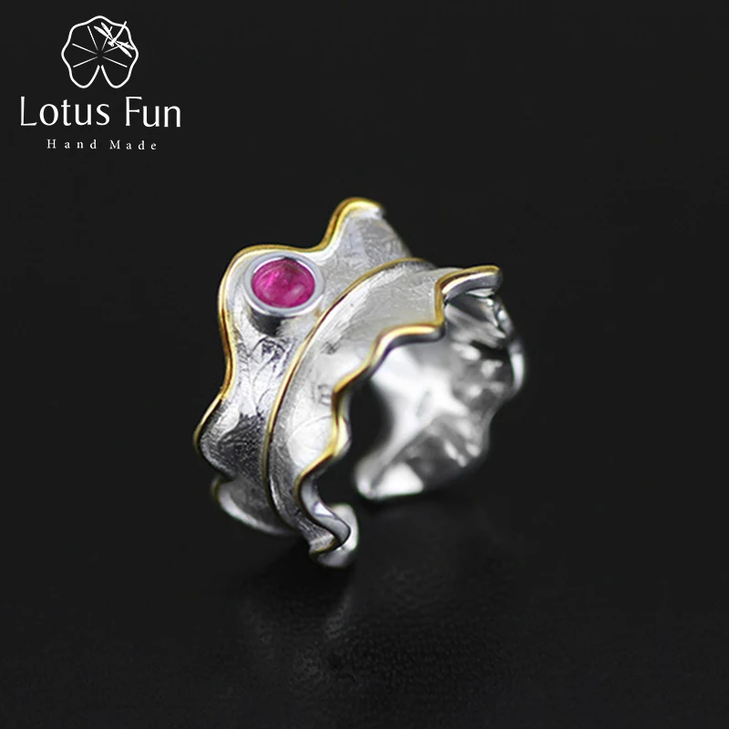 

Lotus Fun Real 925 Sterling Silver Natural Tourmaline Handmade Designer Fine Jewelry Adjustable Leaf Rings for Women Bijoux