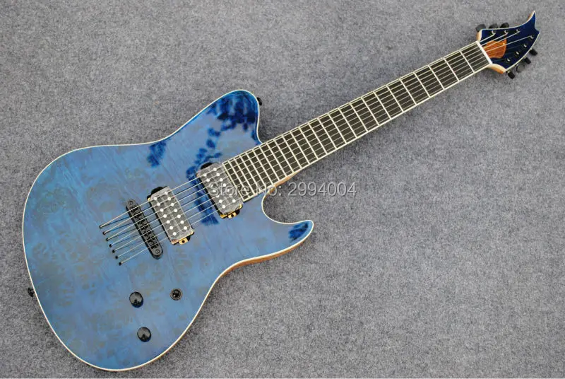 

Custom seven string guitar, elm blue, high quality, real photos, can customize according to the request The factory wholesale