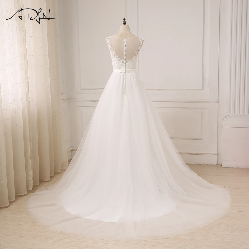 ADLN,, ТРАПЕЦИЕВИДНОЕ кружевное свадебное платье, простое белое/цвета слоновой кости Тюлевое платье размера плюс, свадебное платье Vestidos de Novia