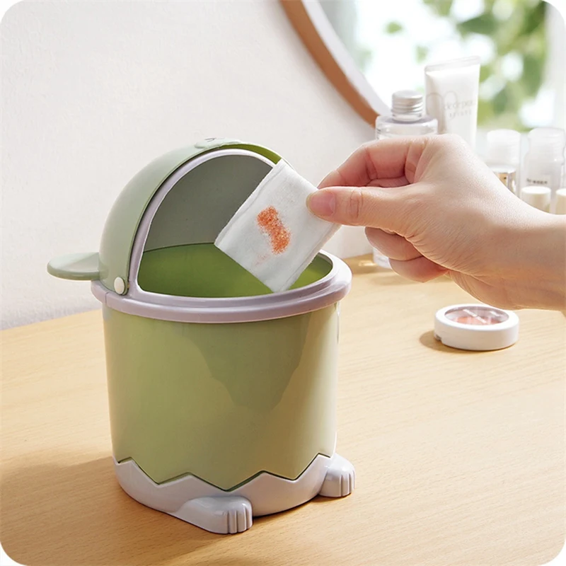 Creative Cute Desktop Trash Desktop With Lid Small Paper Basket Mini Flip Plastic Trash Can