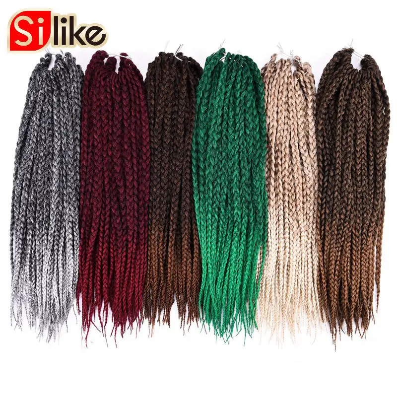 

Silike synthetic Ombre Black Gray 3S Small Box Braids Crochet Hair Extensions 24 Roots 18" Micro Crotchet Braiding Hairstyles