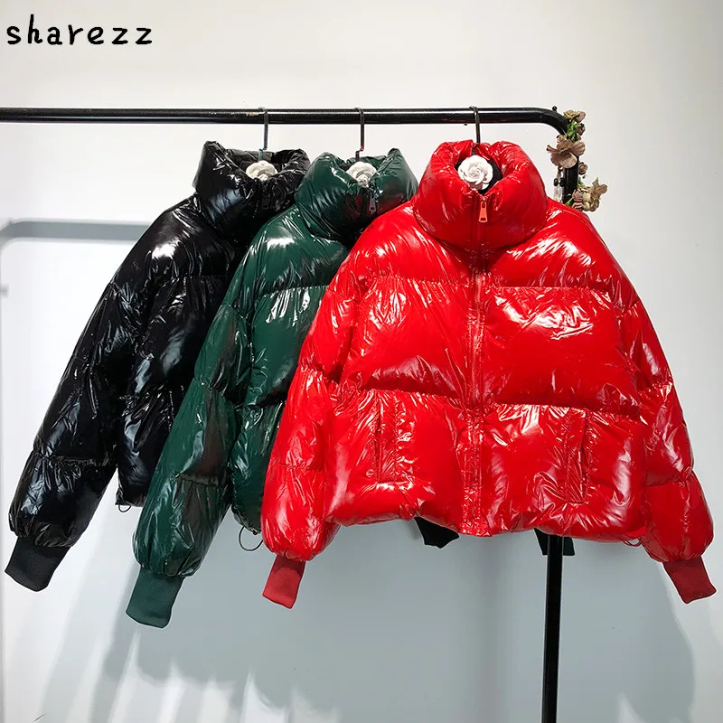 

2019 Winter Glossy Down Parka women's Waterproof Coat Embroidery jacket large size Loose Winter Warm Thick Parka Women Jacket