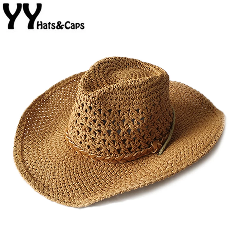 Handmade Straw Cowboy Hat Kids Hollow Western Hats Summer