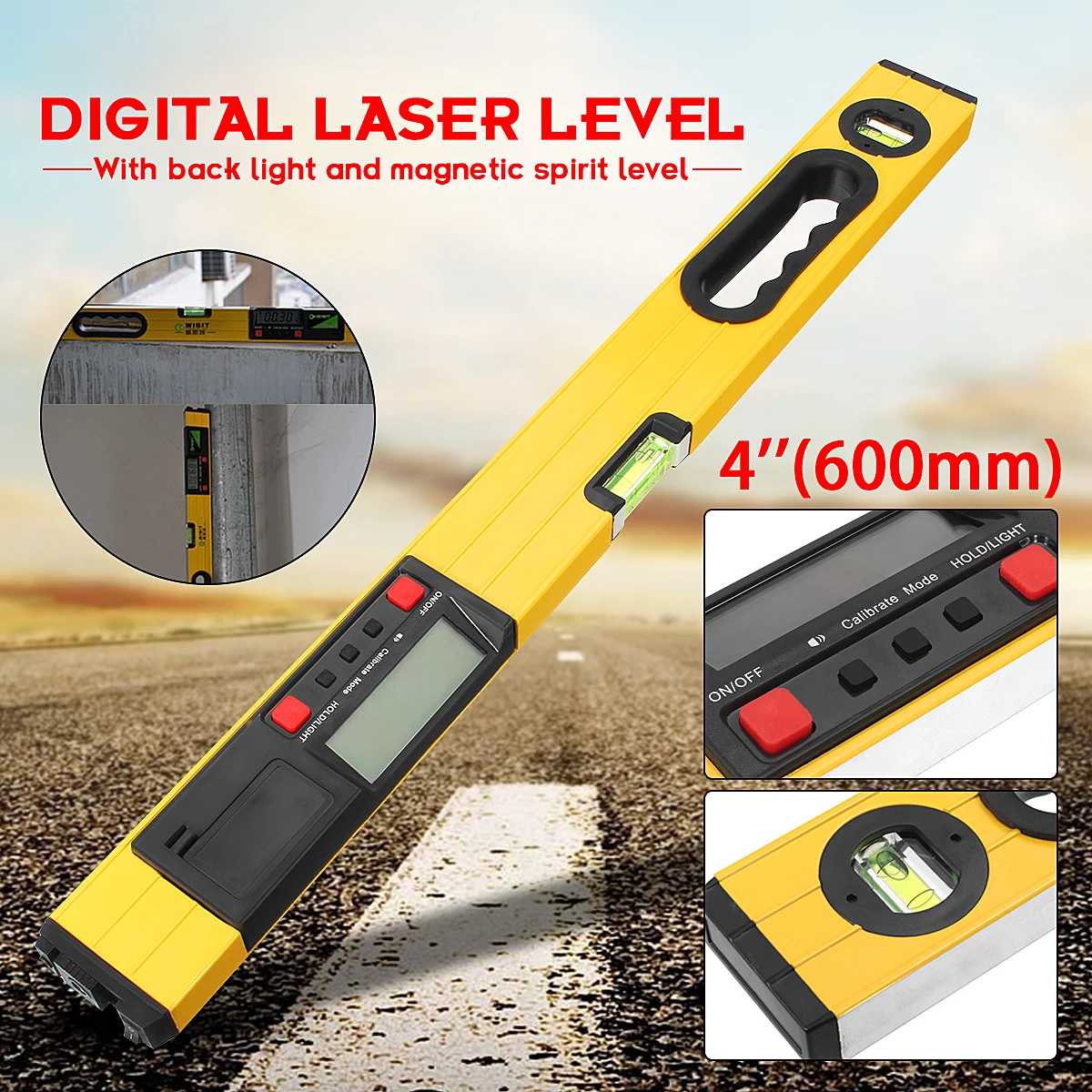 

Spirit Level 600mm 24inch Digital Laser Protractor Inclinometer With Laser Beam Level Angle Gauge Finder Horizontal Laser Level