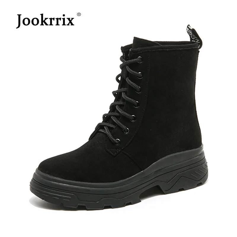 

Jookrrix New Platform Shoes Women Fashion Brand Martin Boots Lady chaussure Autumn Female footware Flock botas mujer Cross-tied