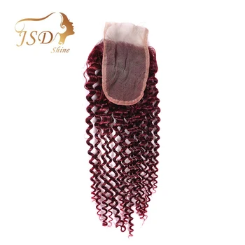 

JSDshine Peruvian Human Hair Closure Burgundy Lace Closure Free Part Kinky Curly 4*4 Non-remy Hair Closure 8"-18" Free Shipping