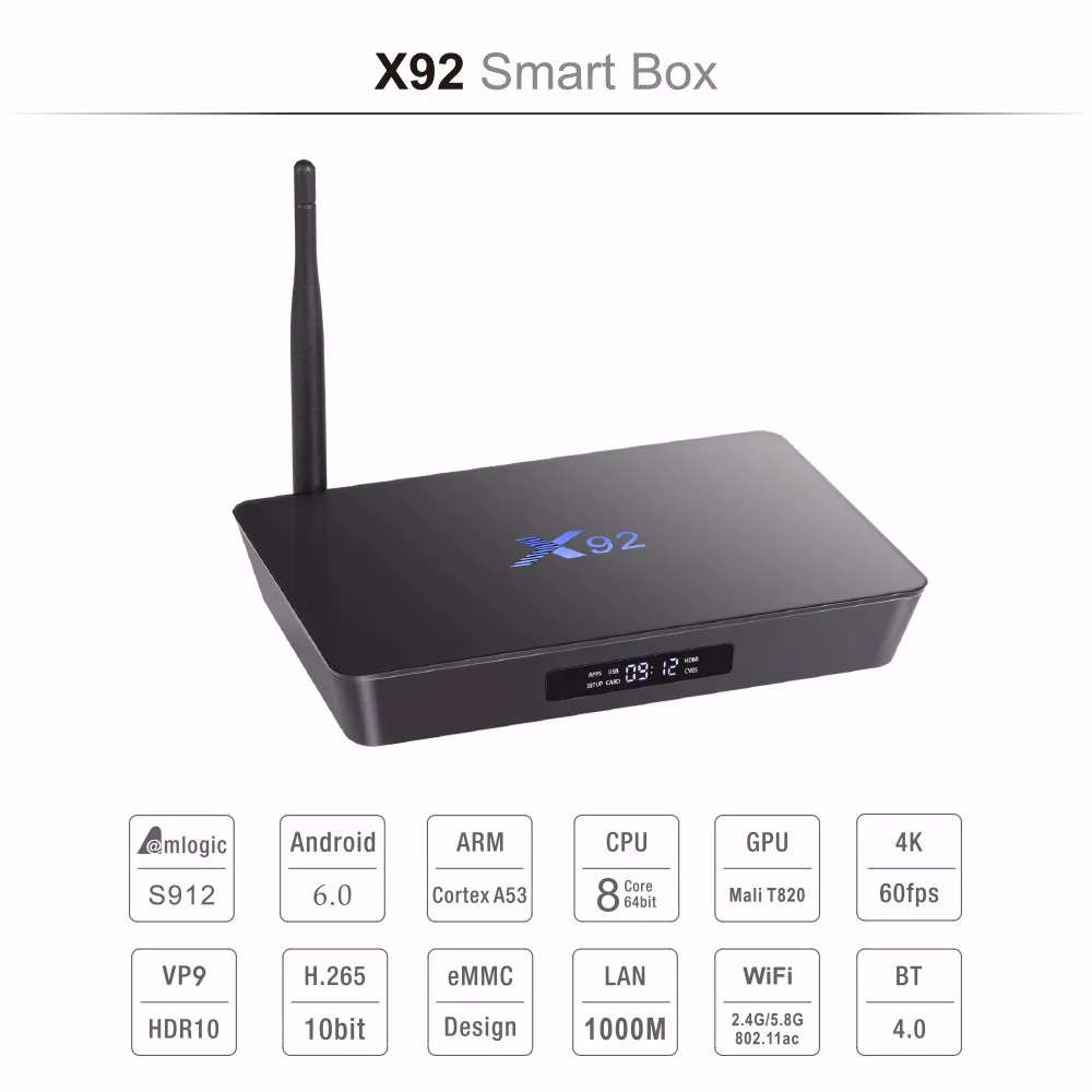 X92 Android tv box Octa Ядро Amlogic S912 Android 6,0 Smart tv box 3g 32G media player с 1 месяц D посылка