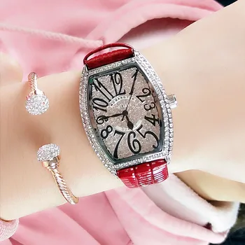 

2019 Woman Watches Luxury Brand Women Crystal Bling Ladies Wrist Watches Fashion Tonneau Clock Watch For Women Relogio Feminino