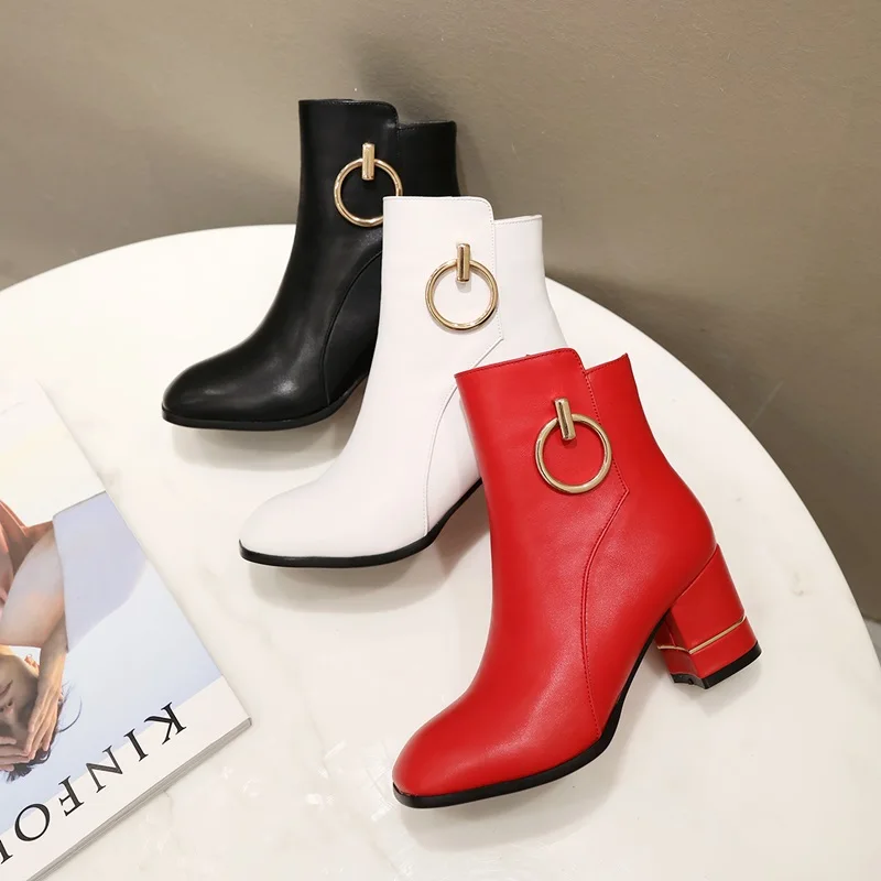 Egonery/Элегантные классические ботинки; женская обувь; коллекция года; цвет красный, белый; Высокий каблук; сезон весна-зима; плюшевые женские ботильоны; размеры 34-43CN