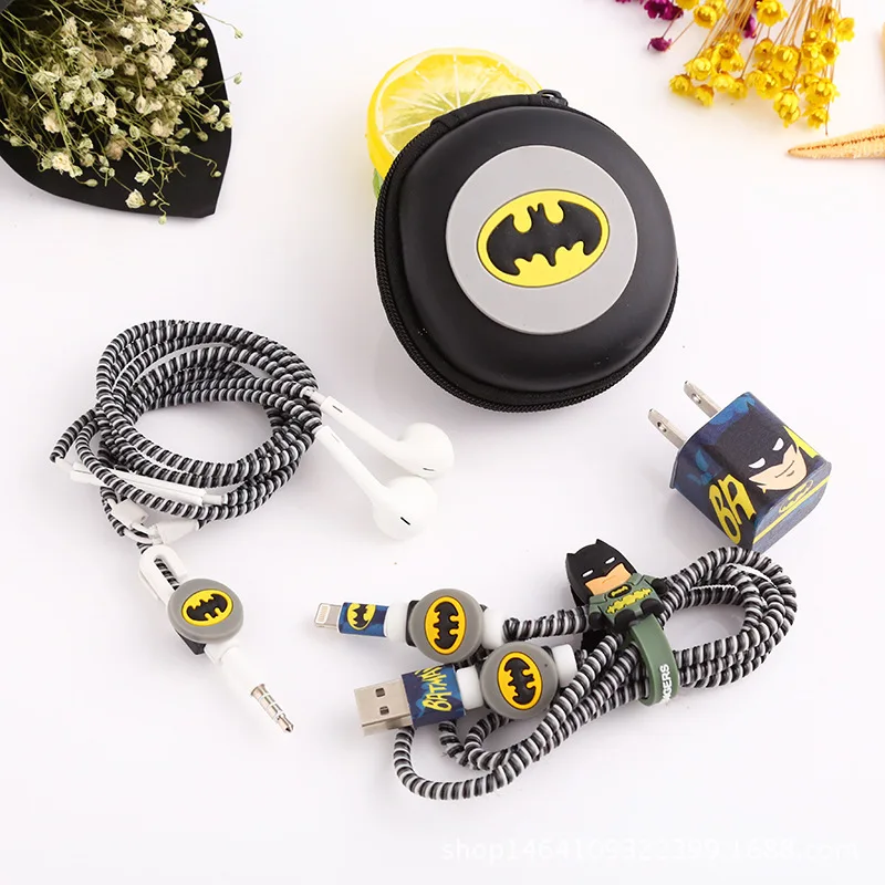 Красивый милый мультфильм USB кабель наушники протектор набор с кабелем Стикеры для намотки Спиральный шнур протектор для iphone 5 6 6s 7plus - Цвет: Batman