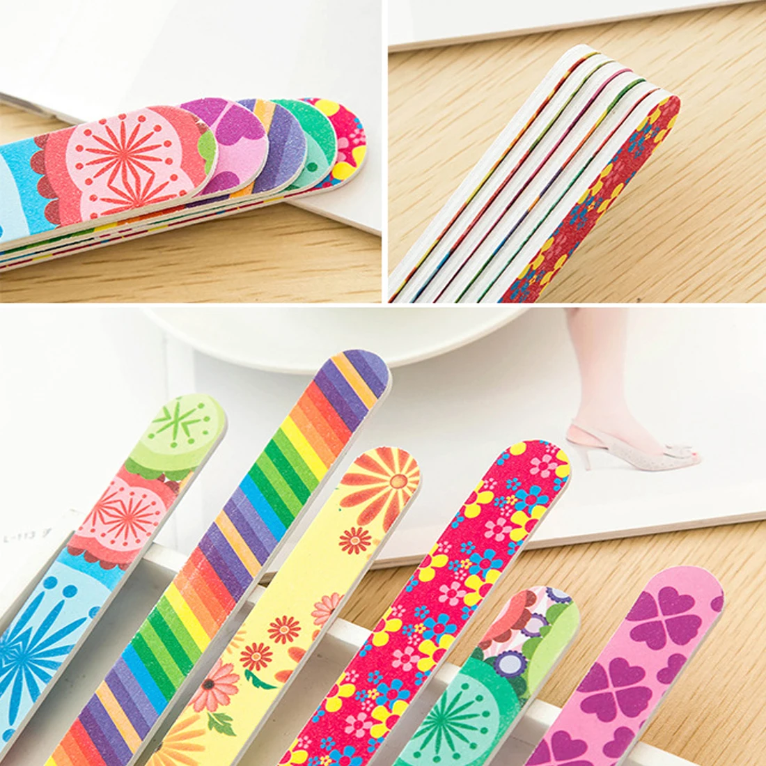 

Top sale 5pc/lot Colorful Sanding Nail File Printed Double Sided Nail Art Manicure Sanding File Buffer Grits Nail Tools