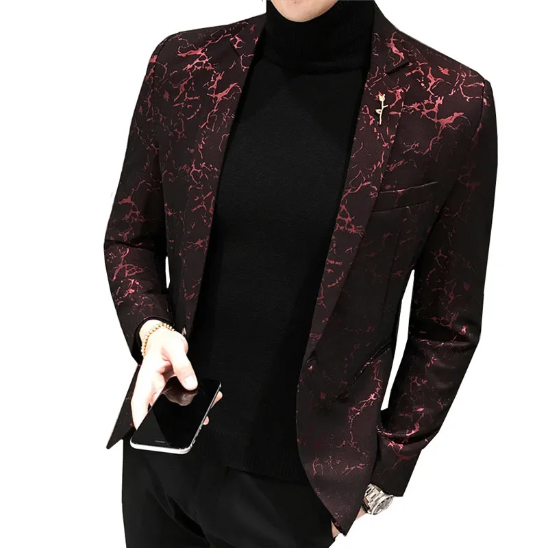 

MYAZHOU brand men's printed blazer fashion new men's slim suit jacket red black blue stage party social men's suit men jacket