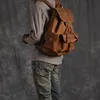 AETOO-sac à bandoulière rétro pour hommes et femmes, sac à dos de voyage fait à la main, de grande capacité, première couche en cuir, décontracté ► Photo 3/6
