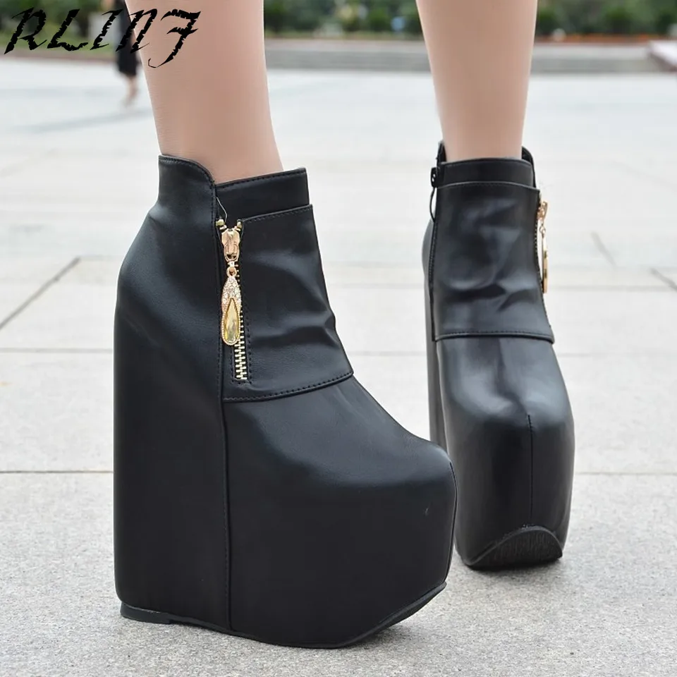 fashion leather slope heel boots