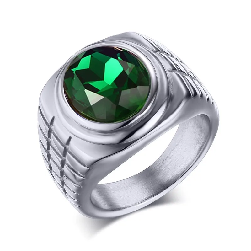 Серебряный зеленый кубический Zironia кольцо Для мужчин Jewelry Титан Сталь нам Размеры