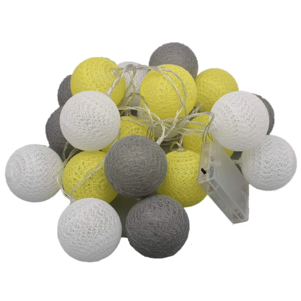 20 LED Yellow Grey White Cotton Ball Fairy String Light Neutral Baby Shower Nursery Wedding Party Christmas Decoration | Дом и сад