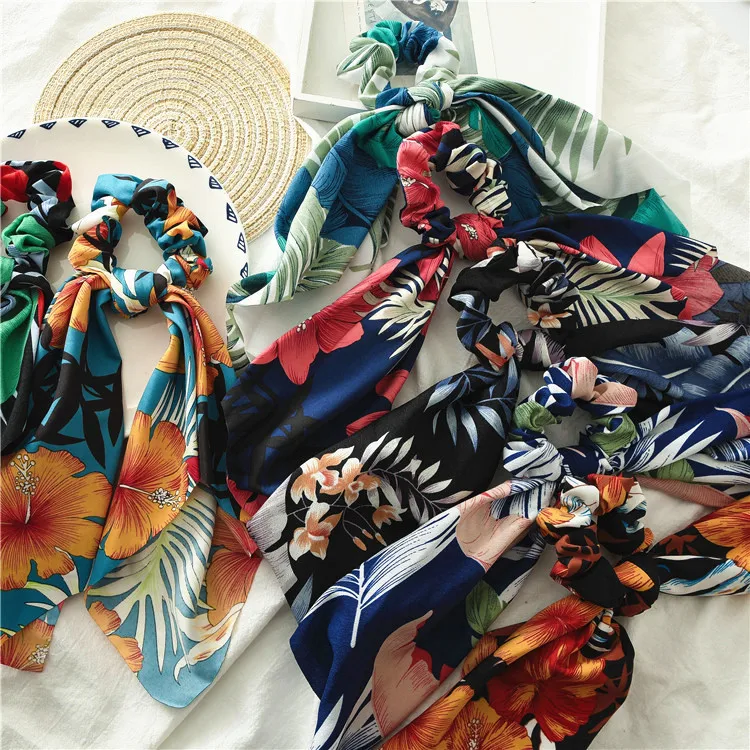 

(5 Pieces/lot) Women Floral Elastic Hair Bands Bow Scrunchie Hair Band