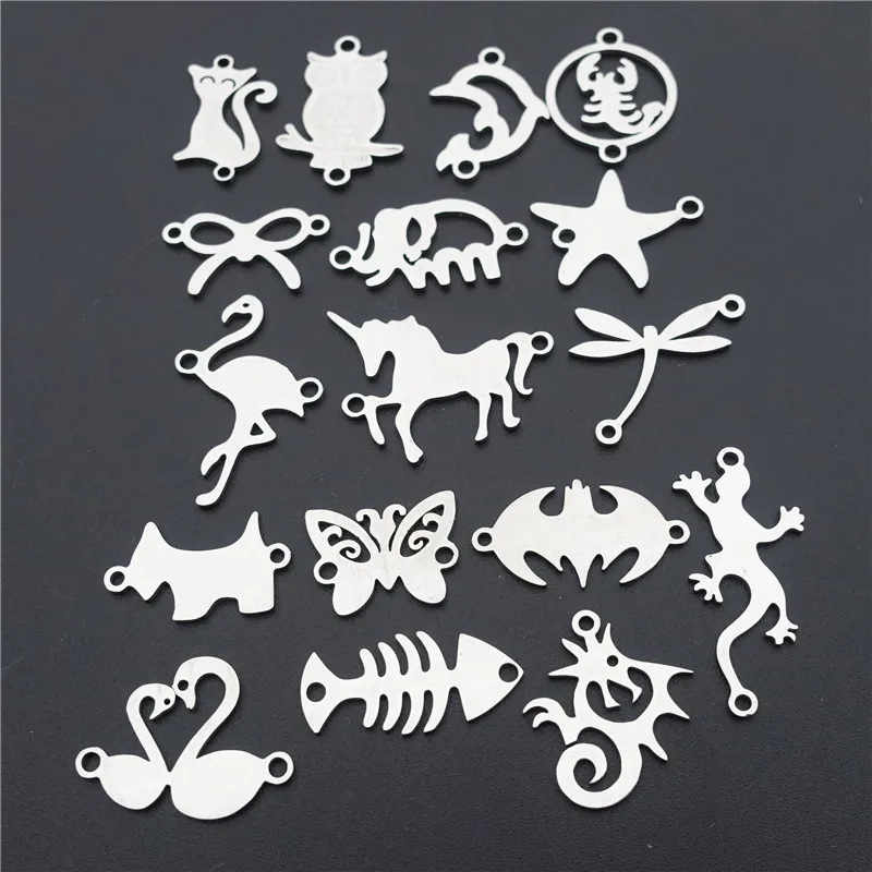 

Stainless Steel Connectors Animals Horse Batman Cat Flamingo Dolphin Lizard Dog Swan Charms Diy Jewelry Making Finding 5pcs/lot