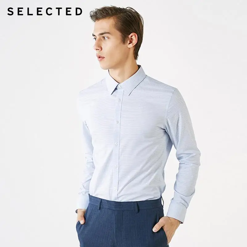 

SELECTED Men's Dark Figured Slim Fit Long-sleeved Shirt T|419105505