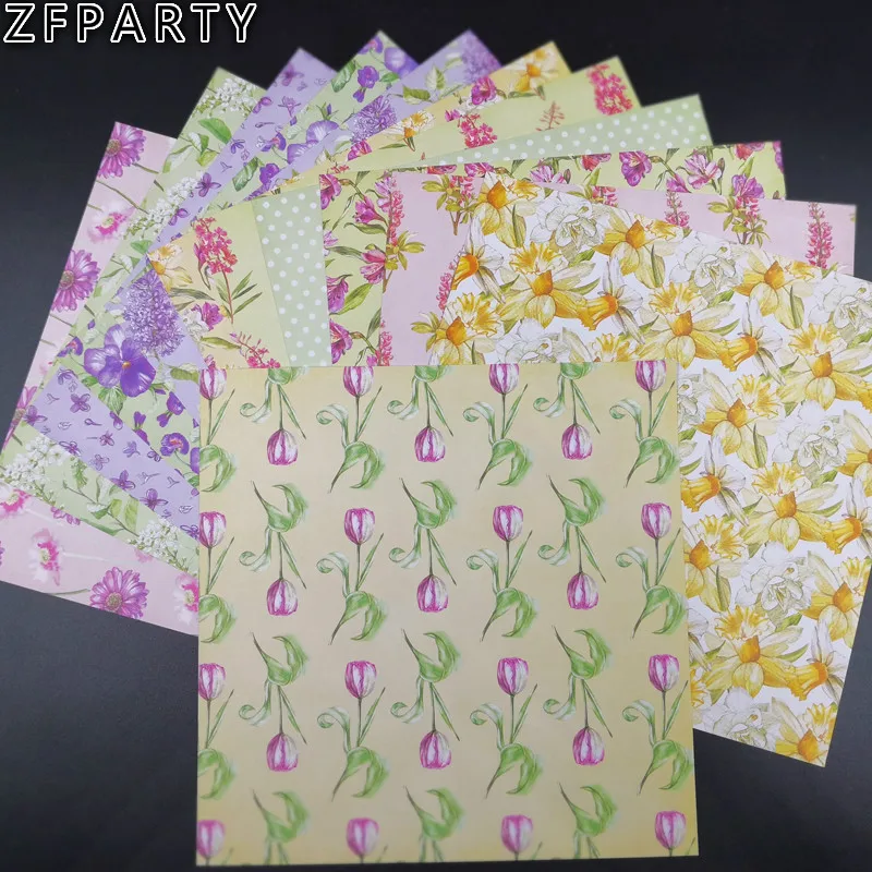 

ZFPARTY 12pcs 6" Single-side Printed Colorful flowers pattern creative papercraft art paper handmade scrapbooking kit set book