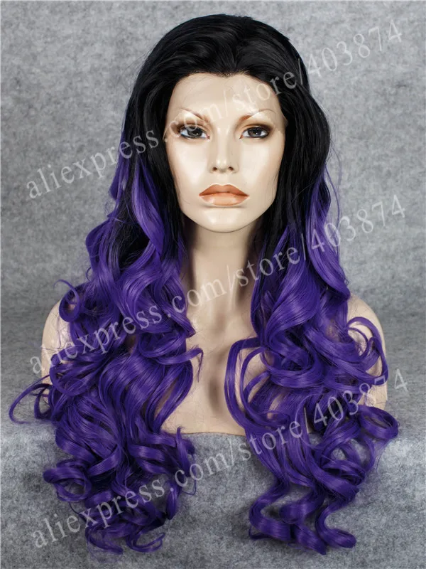 

N5-T1b/T2404 Cosplay Drag Queen Synthetic Lace Front Wigs Dark Ombre Deep Purple Color Synthetic Wig