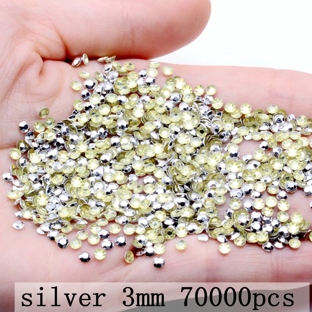 silver 3mm 70000pcs Большая сумка Золотой/медный/серебряный круглый плоский дизайн ногтей украшения гвоздей Шпильки наклейки сплав Маникюр Инструменты для стиля - Цвет: silver 3mm 70000pcs
