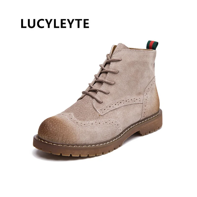 

Female Martin boots 2019 spring new genuine leather women shoes, suede women booties, British lace retro trend women naked boots