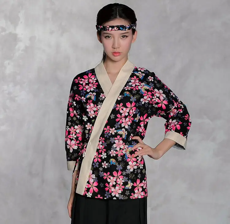 Японская кухня Cherry Blossom кимоно Топы корректирующие японский отель форма Ресторан Рабочая одежда