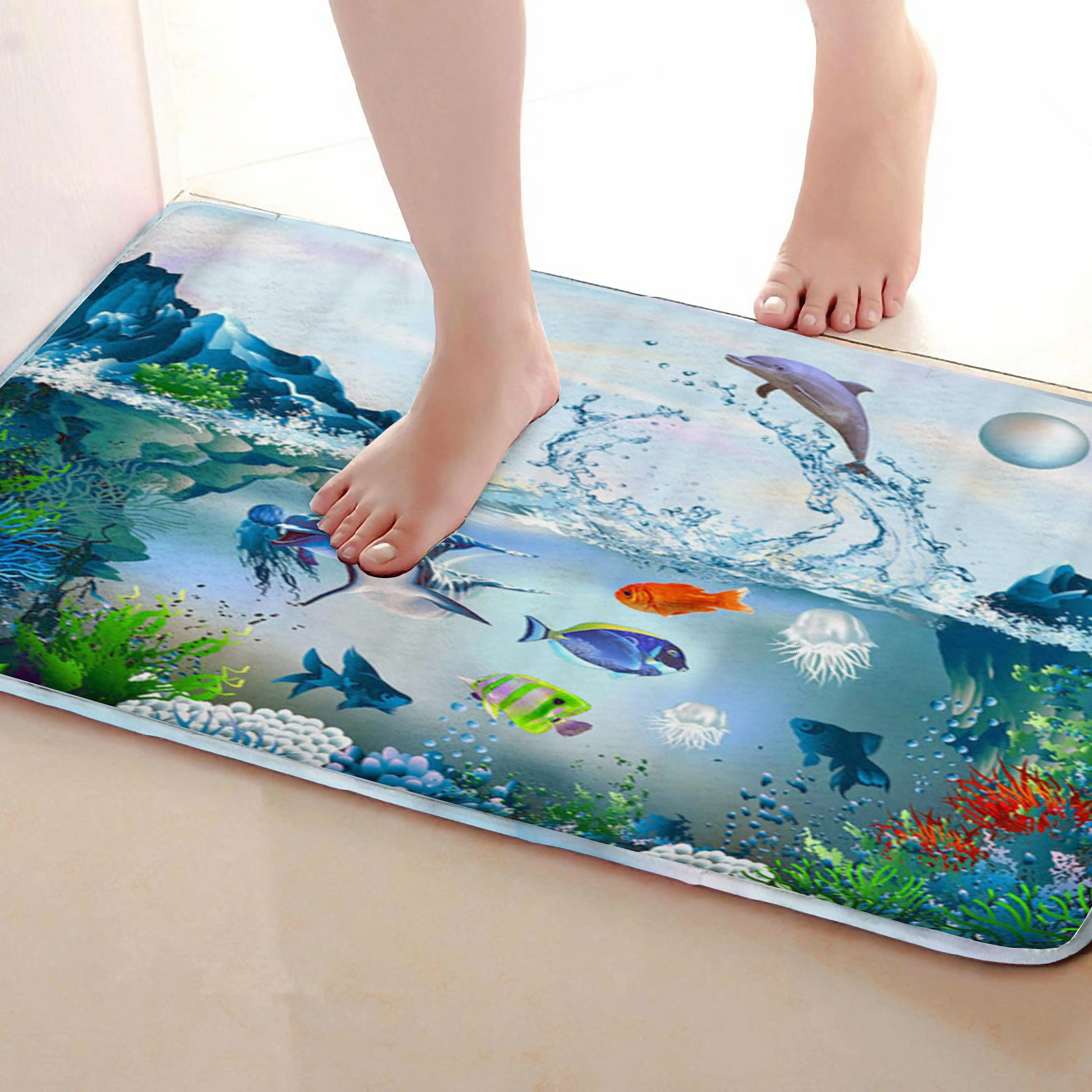 Коврик для ванной комнаты в рыбий стиле, Забавный Противоскользящий коврик для ванной, аксессуары для душевой занавески, соответствующие вашей душевой занавеске