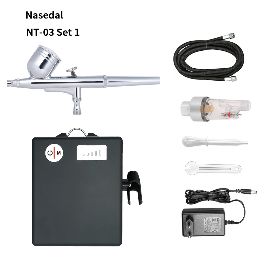 

Nasedal NT-03 Airbrush Gun Air Compressor Kit Gravity Feed Dual Action Spray Gun Air Brush Tools Set For paint craft Tattoos