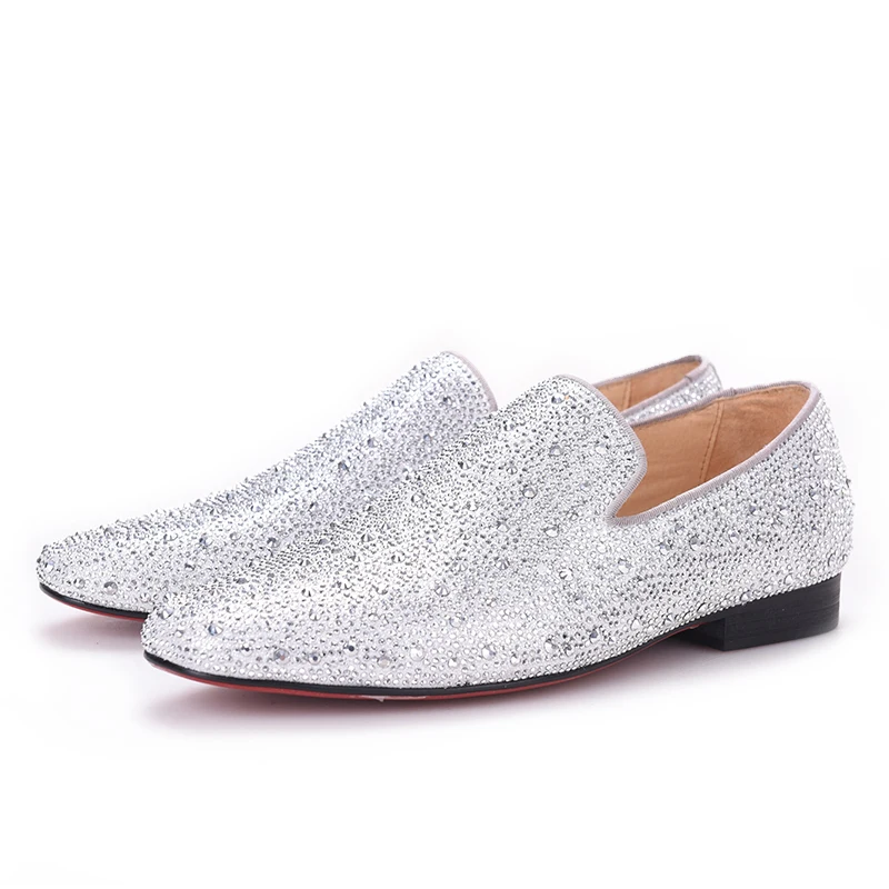 Piergitar 2018 New Style Genuine Leather Men Loafers with Silver Rhinestone Fashion Party and Banquet men's casual shoes slip-on Piergitar 2018 New Style Genuine Leather Men Loafers with Silver Rhinestone Fashion Party and Banquet men's casual shoes slip-on