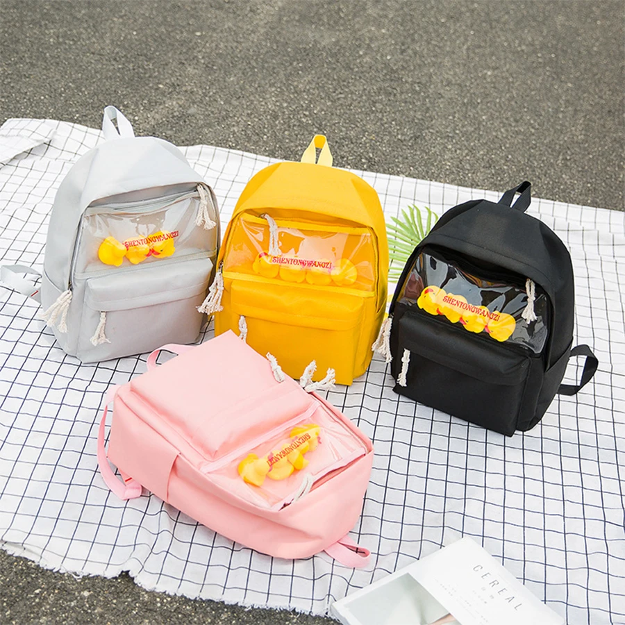 Black Oxford Women Backpack Transparent Ita Student Schoolbags Printed Letter 20 35 Litre Women Travel School