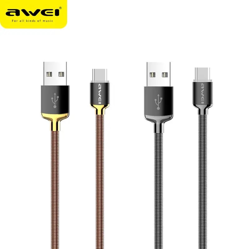 

Awei mobile phone data line 2.4A safe and fast mobile phone spring steel wire charging line quick charging line for Type-c