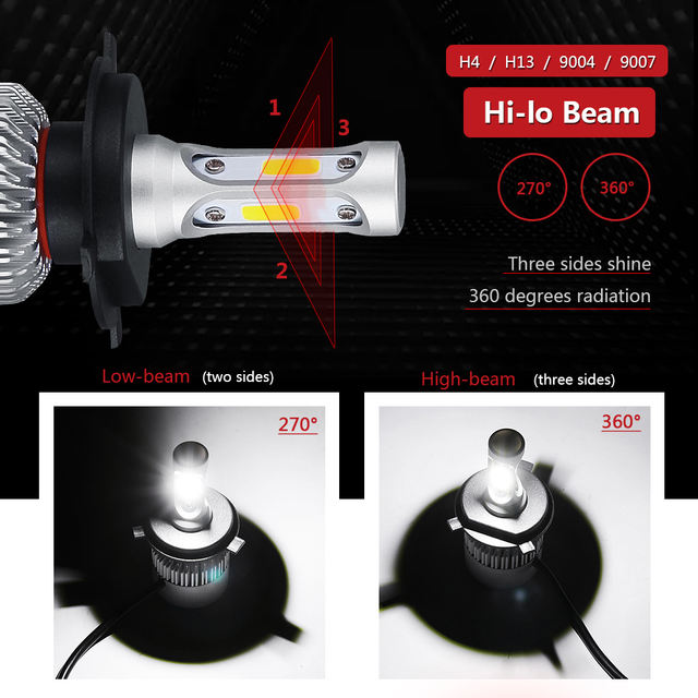 Oslamp H7 H11 H1 H3 9005 9006 COB Car LED Headlight Bulbs H4 Hi-Lo Beam 72W 8000LM 6500K/4300K Auto Headlamp Led Car Light 12V