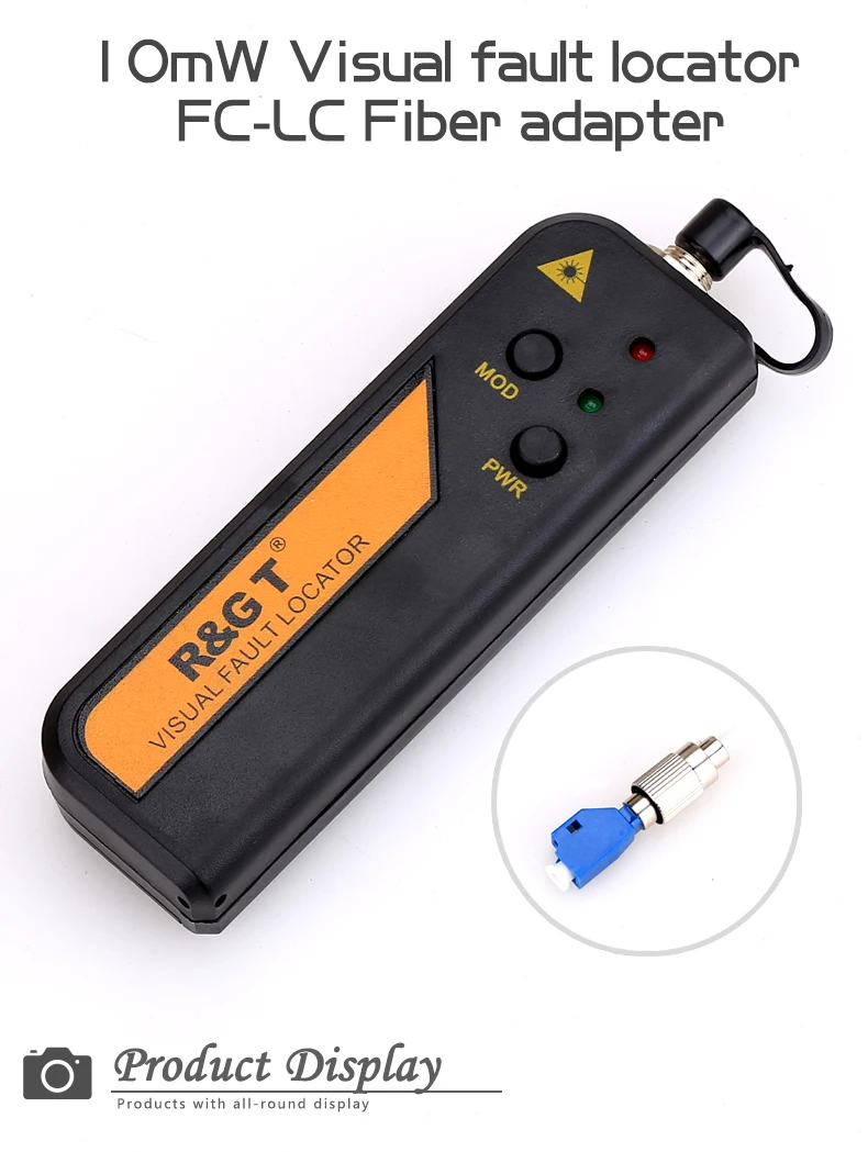 20mW 20KM Aluminium Visual Fault Locator Fiber Tester Detector Meter with 2.5mm Universal Connector FC Male to LC Female Adapter for CATV Telecommunications