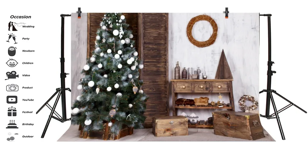Laeacco Christmas Tree Wooden Table Box Decoration Photography Background Customized Photographic Backdrop For Photo Studio Laeacco Christmas Tree Wooden Table Box Decoration Photography Background Customized Photographic Backdrop For Photo Studio