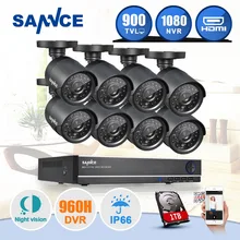 SANNCE 8CH CCTV System 960H HD DVR 4PCS 900TVL IR Waterproof Outdoor Cameras Home Security System Surveillance Kits with 1TB HDD