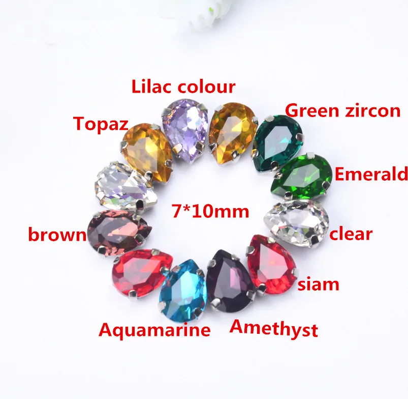 free shipment! small 7x10mm 25Pcs/Lot waterdrop/Teardrop Pear Sew on Crystal beads Fancy Stone with Metal Claw Setting | Дом и сад