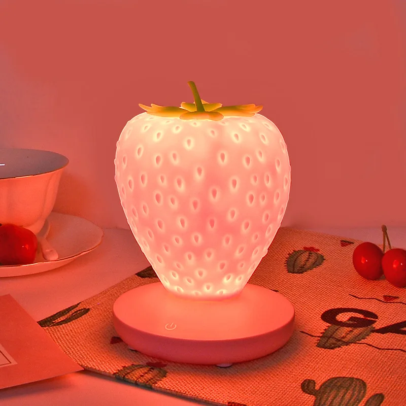 Creative Silicone Strawberry LED Night Light USB Charging Touch Dimmable Decorative Atmosphere Lamp for Baby Children Kids Gift (5)