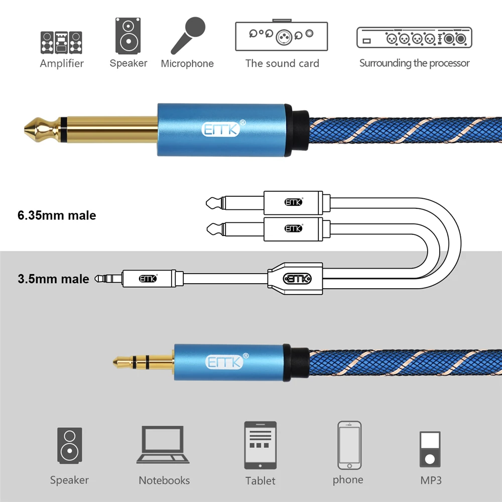 Аудио кабель EMK Jack 6 3 5 стерео мм 2 35 AUX сплиттер моно 1 м м|Кабели VGA| |