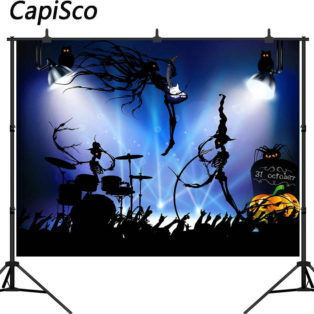 

Capisco Happy Halloween theme photography backdrop Carnival Skeleton Band Pumpkin photo backgrounds for photo studio