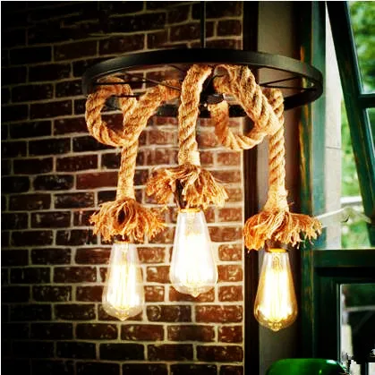 Rope Lamp Loft Retro Vintage Industrial Pendant Lighting Fixtures American Country Hanging Lights Lamparas Suspension Luminaire