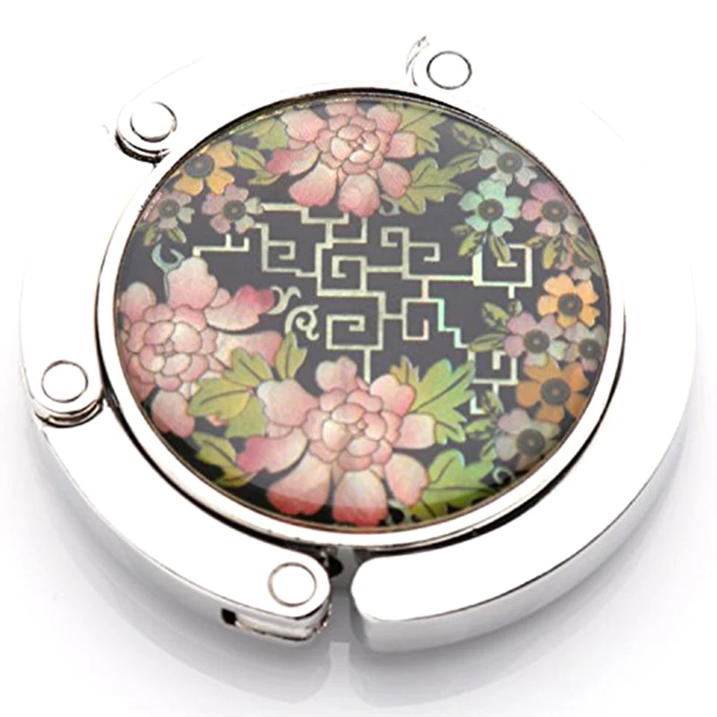 Bag Hook Bag Holder Handbag Holder Foldable Hook, Round Flower Pattern