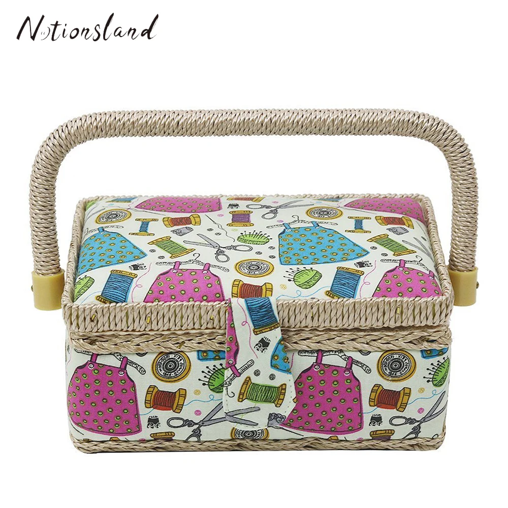 

Sewing Basket with Sewing Kit Accessories Fabric Crafts Sewing Tools Small Mini Storage Box Best Gift for Mother 19*13*10cm