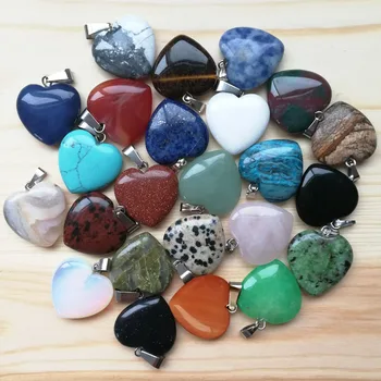 

Wholesale fashion natural Assorted stone charms 20mm love heart pendants for jewelry making Good Quality free shipping 50pcs/lot