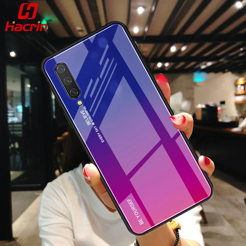 

Gradient Phone Case For Xiaomi mi cc9 Case Luxury Tempered Glass Protective Cover Soft TPU Silicone Case For Xiaomi mi 9 mi 9 se