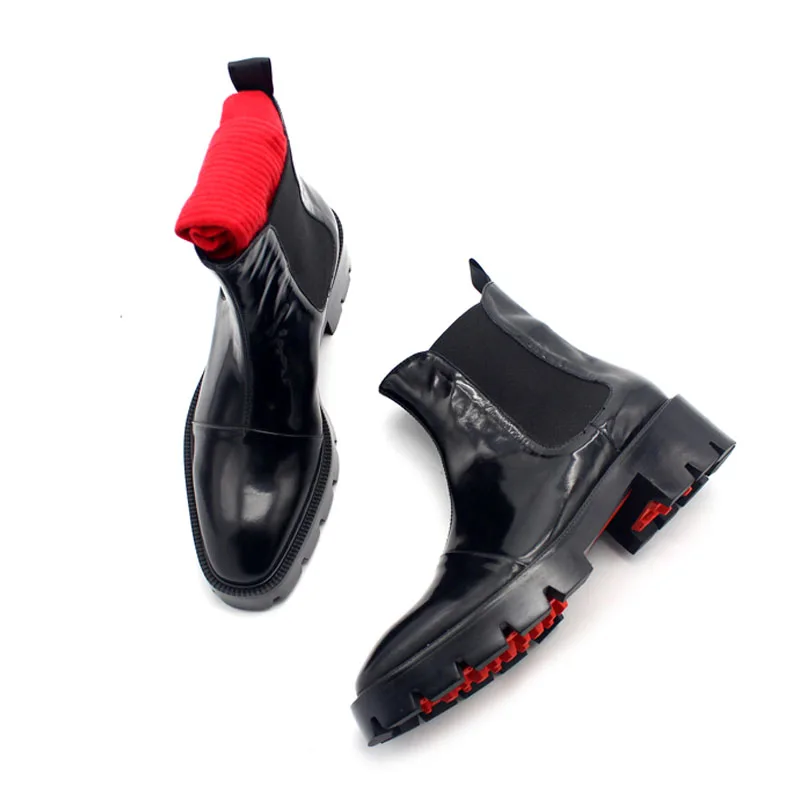 Ботинки «Челси» из натуральной кожи; мужские роскошные однотонные ботильоны черного цвета, увеличивающие рост; высококачественные зимние ботинки без застежки; мужская обувь на платформе