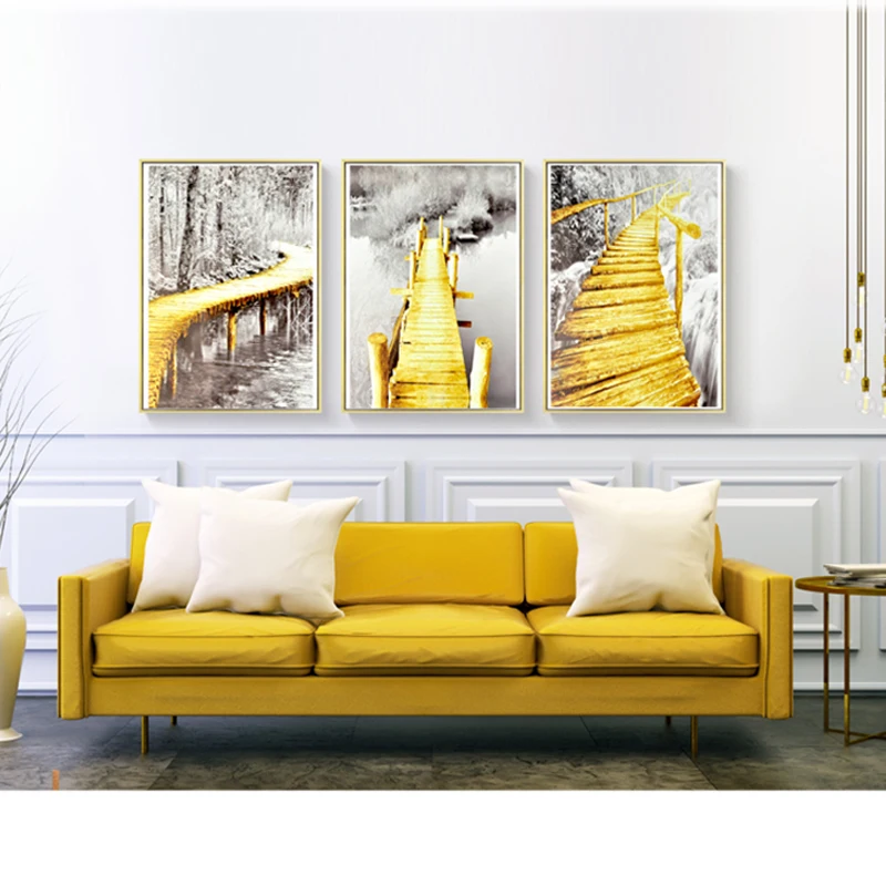 

Gold Bridge To Forest Black White Photograph Realist Canvas Wall Art Painting Triptych Sitting Room Corridor Home Decor 2018 New
